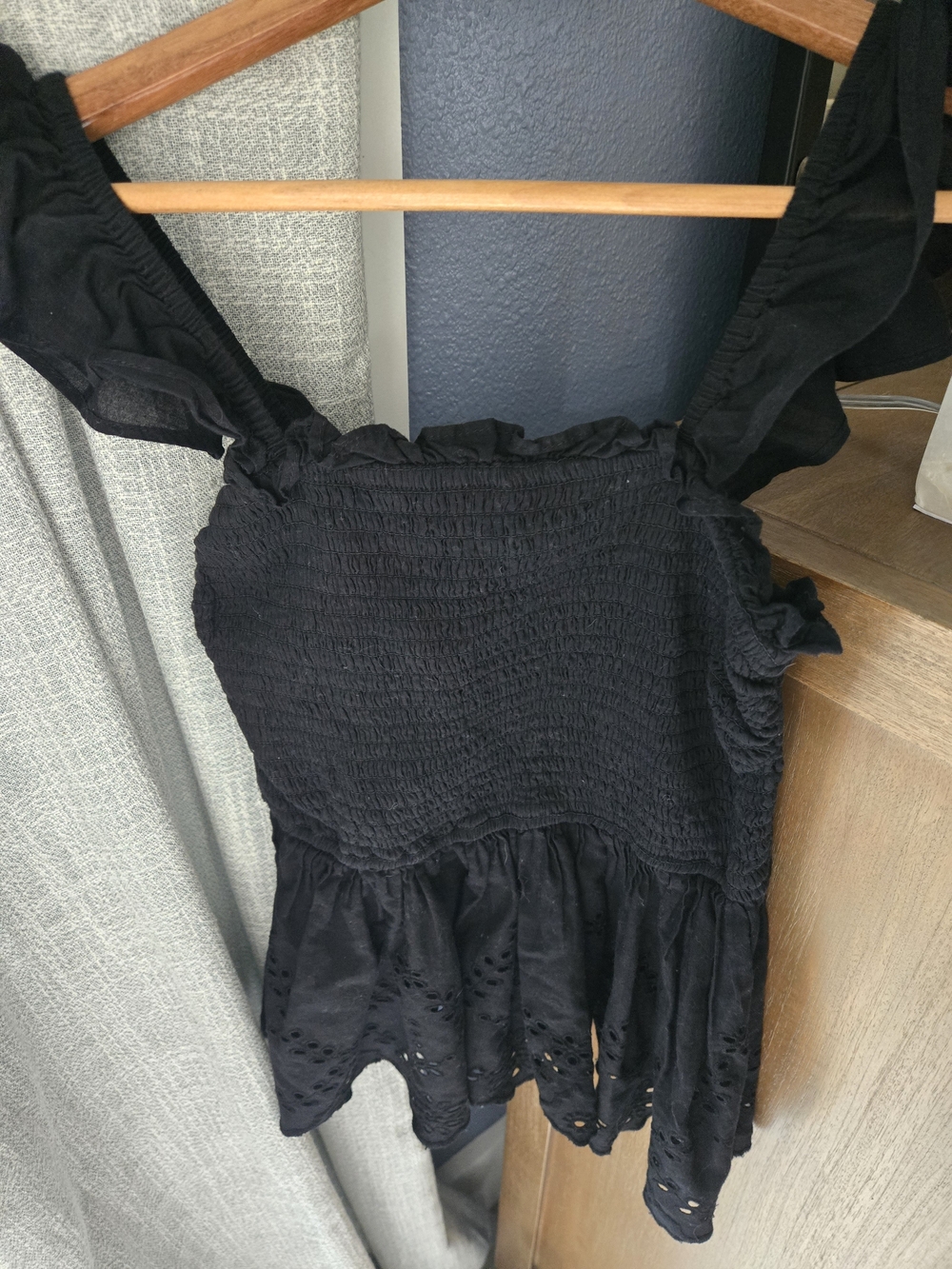 Black 100% Cotton Smocked Ruffle Tank Top